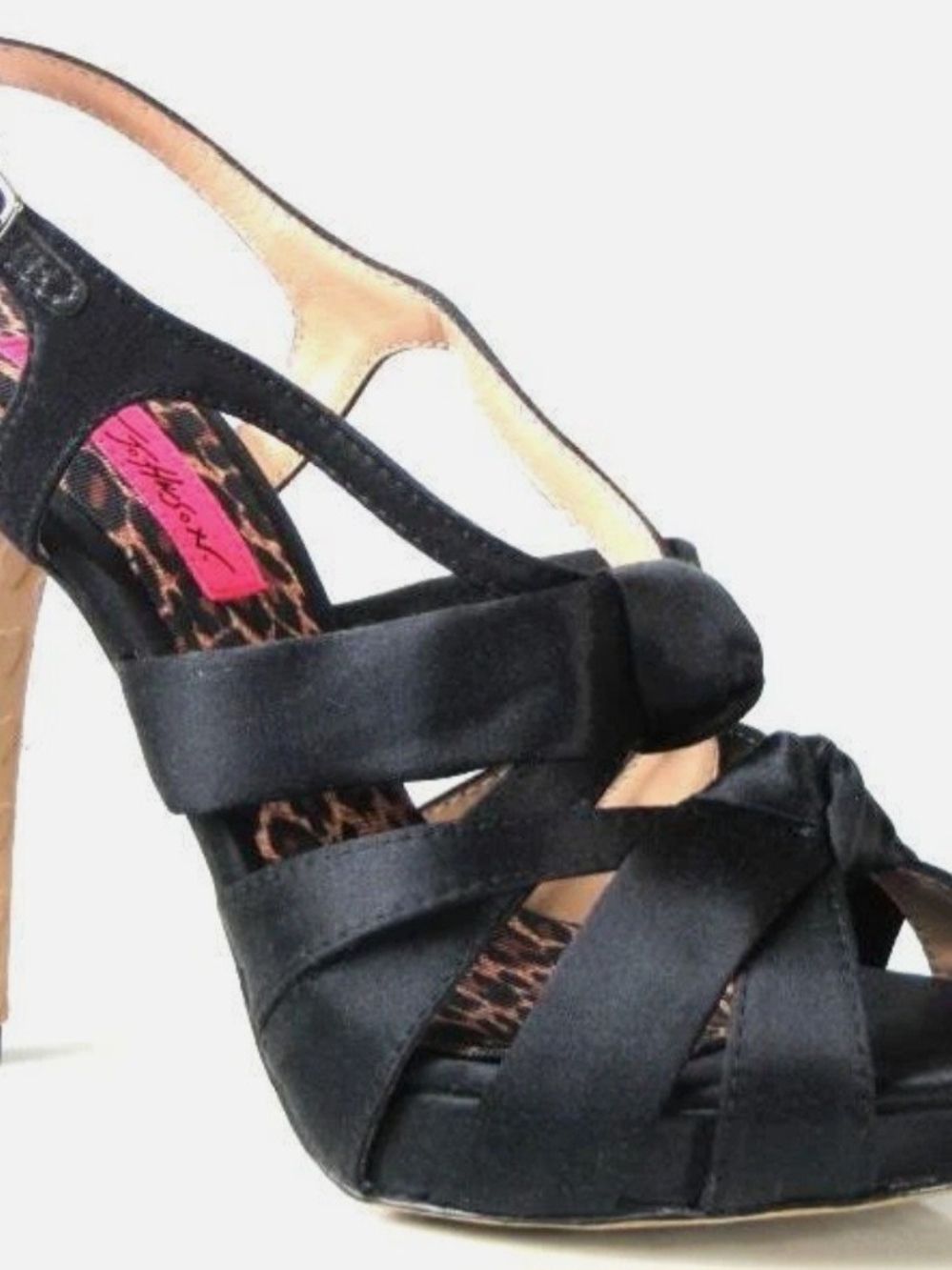 Betsey Johnson 'Wisdom' Black Satin Knotted Strappy Stiletto Slingback Size 6.5